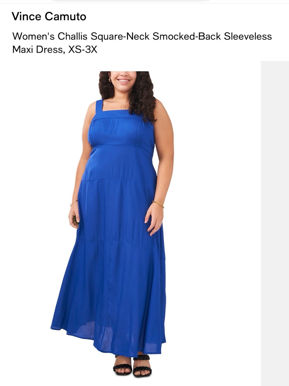 Vince Camuto Cobalt Blue Square-Neck Smocked-Back Maxi Dress